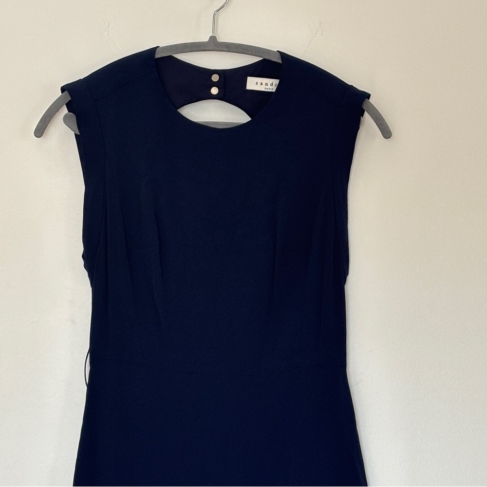 Sandro Navy Blue Ruffle Flutter Hem Sleeveless Mini Short Dress Size 1 cut out - Picture 4 of 13